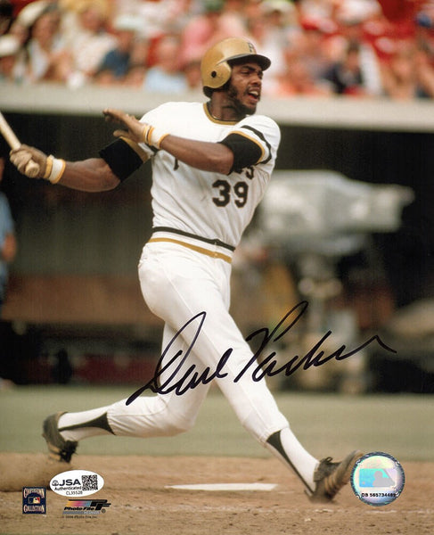 Dave Parker Signed Pirates White Jersey Swinging Action 8x10 Photo - (JSA COA)