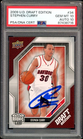 2009 UD Draft Edition #34 Stephen Curry RC On Card PSA 10/10 Auto GEM MINT