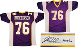 VIKINGS STEVE HUTCHINSON AUTOGRAPHED PURPLE JERSEY "HOF 20" BECKETT QR 201206