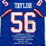Autographed/Signed Lawrence Taylor New York Blue Stat Jersey Beckett BAS COA