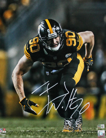 TJ Watt Autographed Pittsburgh Steelers 16x20 FP In Stance Photo-Beckett W Holo