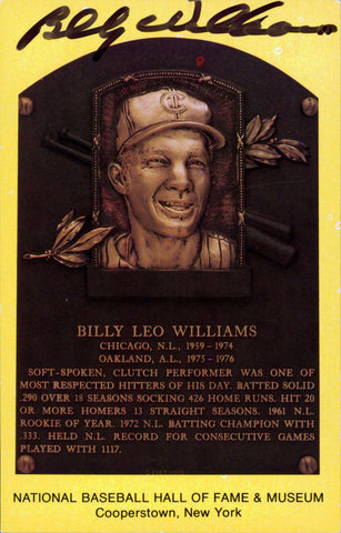 Cubs Billy Williams Authentic Signed Hall Of Fame Plaque Postcard JSA #T12764