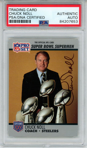 Chuck Noll Signed 1990 Pro Set #29 Trading Card PSA Slab 42631