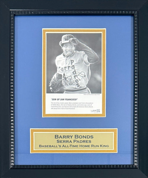 Barry Bonds Serra Padres Autographed High School Baseball 5x7 Photo Framed JSA
