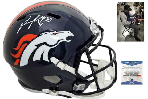 Denver Broncos Phillip Lindsay Autographed SIGNED Speed Helmet - Beckett