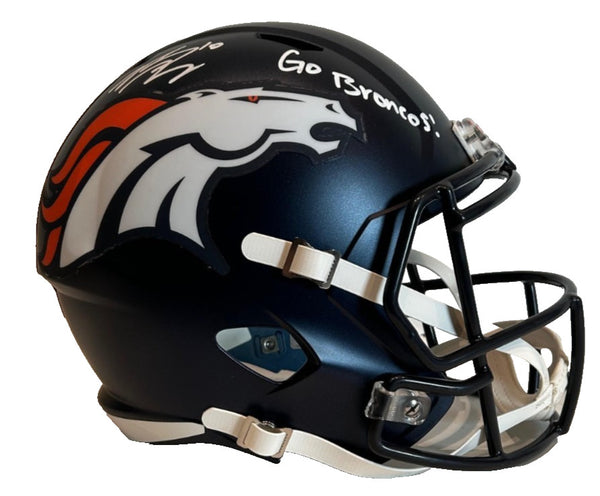 Bo Nix Augographed/Inscribed "Go Broncos" Navy 5280 FS Replica Helmet BAS COA