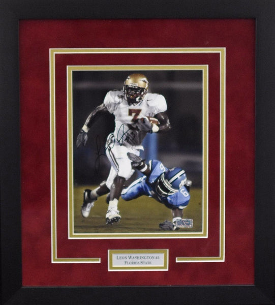 LEON WASHINGTON SIGNED FLORIDA STATE SEMINOLES 8x10 FRAMED PHOTO COA