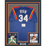 Framed Autographed/Signed Nolan Ryan 35x39 "HOF 99" Blue Jersey Fanatics COA