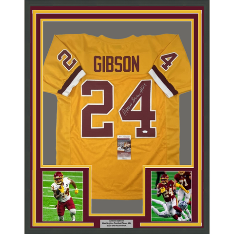 FRAMED Autographed/Signed ANTONIO GIBSON 33x42 Washington Yellow Jersey JSA COA