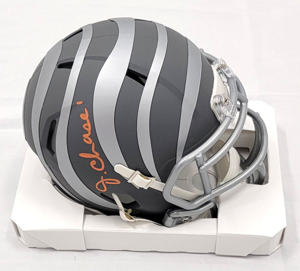 Ja'Marr Chase Autographed Cincinnati Bengals Slate Mini Helmet Beckett Witnessed