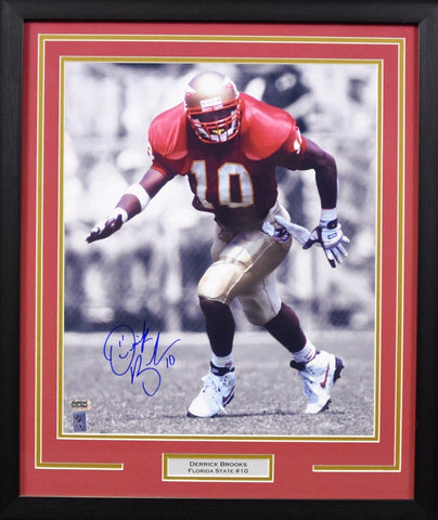 DERRICK BROOKS SIGNED FLORIDA STATE SEMINOLES 16x20 FRAMED PHOTO COA