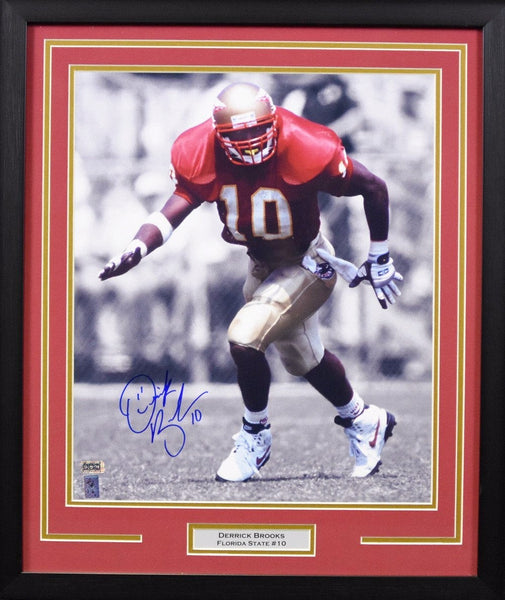 DERRICK BROOKS SIGNED FLORIDA STATE SEMINOLES 16x20 FRAMED PHOTO COA