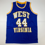 Autographed/Signed Jerry West West Virginia Blue College Basketball Jersey JSA C