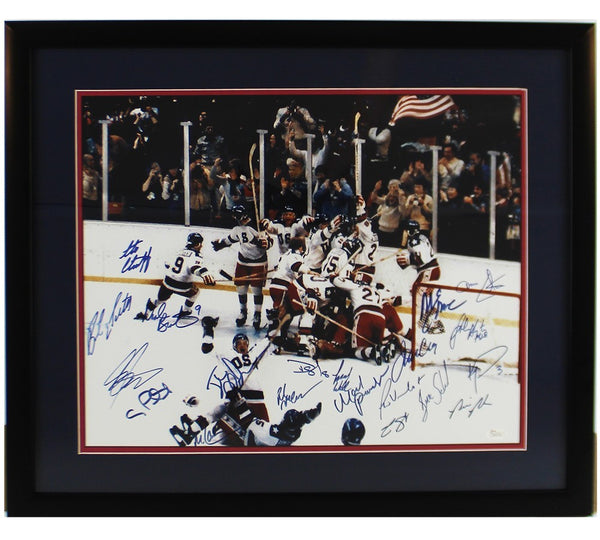 Multi-Signed 1980 USA Olympic Framed 16x20 NHL Photo-Mike Eruzion