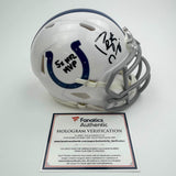 Autographed/Signed Peyton Manning 5x NFL MVP Mini Football Helmet Fanatics COA