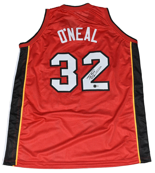 MIAMI HEAT SHAQUILLE O'NEAL SIGNED #32 RED BASKETBALL JERSEY BECKETT