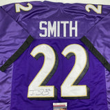 Autographed/Signed JIMMY SMITH Baltimore Purple Football Jersey JSA COA Auto