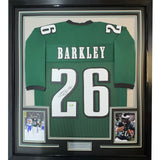 Framed Autographed/Signed Saquon Barkley 35x39 Philadelphia Green Jersey BAS COA