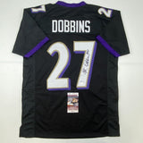 Autographed/Signed JK J.K. Dobbins Baltimore Black Football Jersey JSA COA Auto