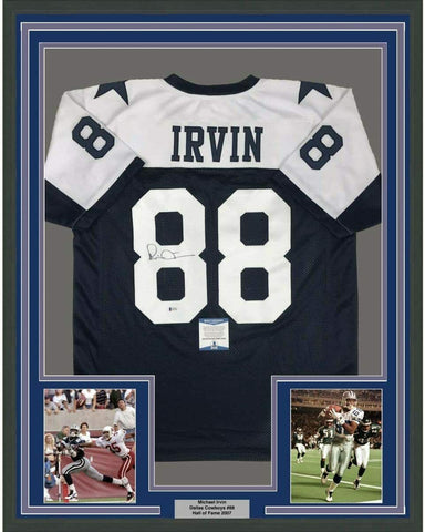 Framed Autographed/Signed Michael Irvin 33x42 Dallas Thanksgiving Jersey BAS COA