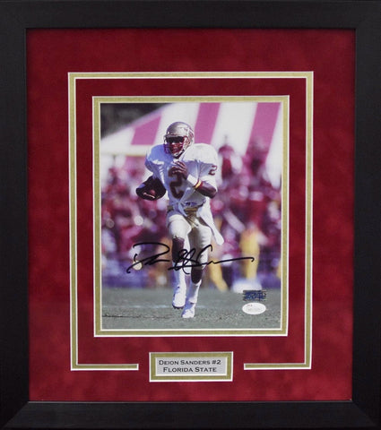 DEION SANDERS AUTOGRAPHED FLORIDA STATE SEMINOLES 8x10 FRAMED PHOTO JSA