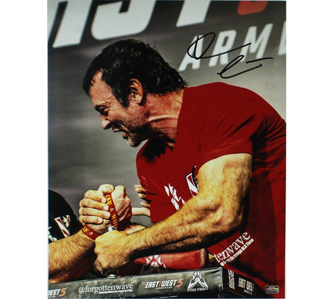 Devon Larratt Signed Unframed 16x20 Arm Wrestling Photo - Red Shirt
