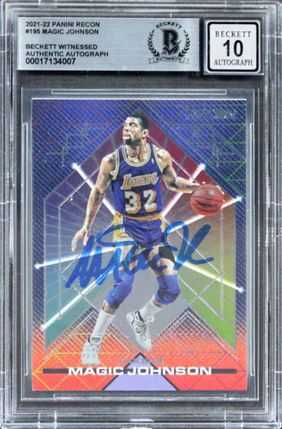 Lakers Magic Johnson Signed 2021 Panini Recon #195 Card Auto 10! BAS Slabbed