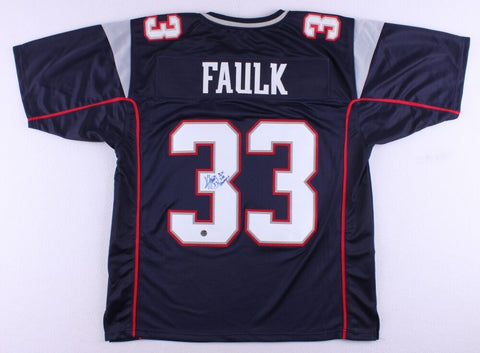 Kevin Faulk Signed New England Patriots Blue Jersey (JSA COA)3x Super Bowl Champ