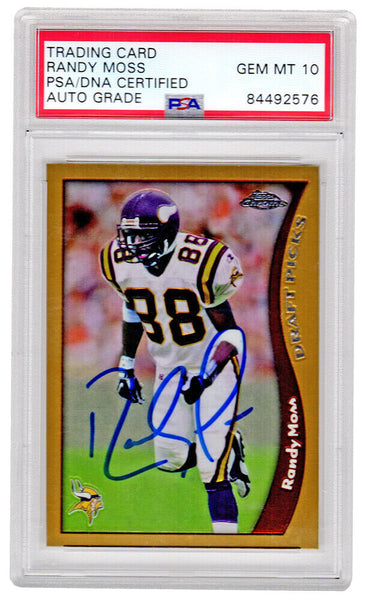 Randy Moss Autographed Vikings 1998 Topps Chrome Rookie Card #35 (PSA - Auto 10)