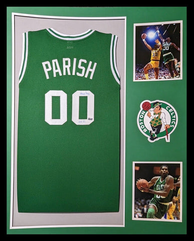 FRAMED BOSTON CELTICS ROBERT PARISH AUTOGRAPHED JERSEY MOUNTED MEMORIES HOLO