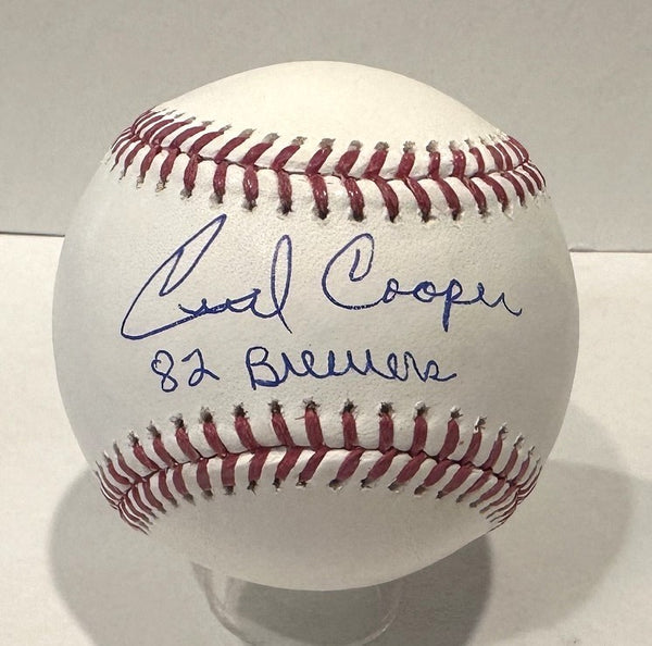 CECIL COOPER - Signed Official MLB Baseball AUTO w/ 82 Brewers - Milwaukee - BAS