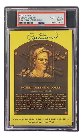 Bobby Doerr Signed 4x6 Boston Red Sox HOF Plaque Card PSA/DNA 85027877