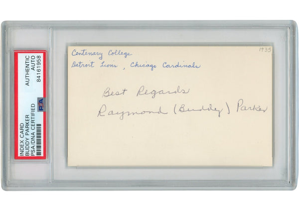Buddy Parker Autographed/Signed Chicago Cardinals Index Card Slabbed PSA 54916
