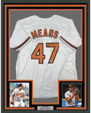 FRAMED Autographed/Signed JOHN MEANS 35x39 Baltimore White Jersey BAS COA