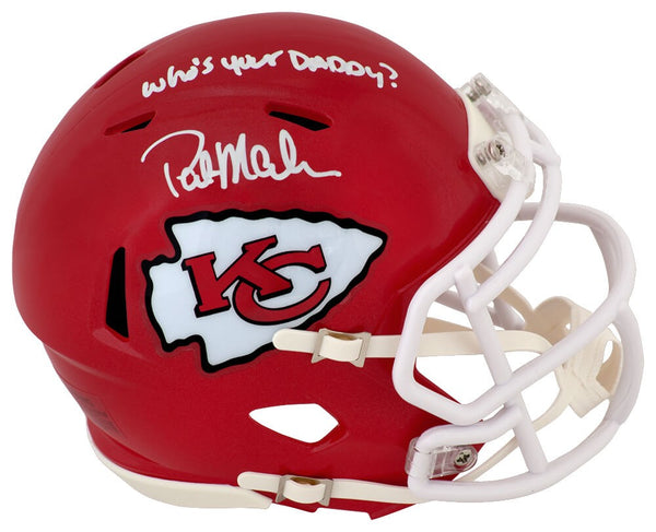 Pat (Patrick) Mahomes Sr Signed Chiefs Mini Helmet w/Who's Your Daddy? -(SS COA)