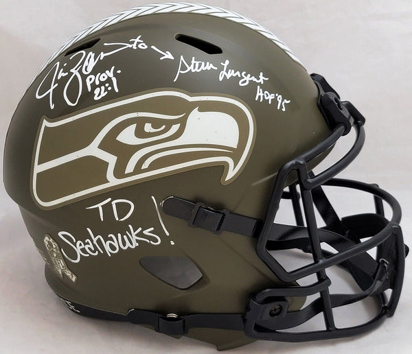 Largent & Zorn Autographed Seahawks Camo Full Size Helmet TD Seahawks!