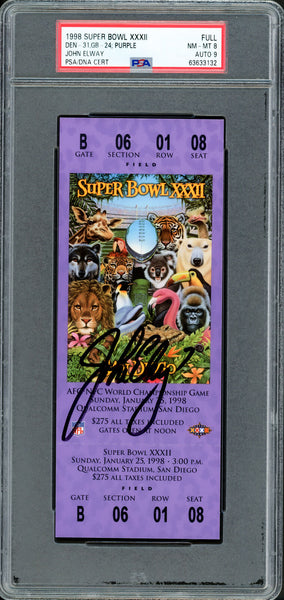 John Elway Super Bowl Ticket Broncos PSA 8 Auto Grade Mint 9 PSA/DNA 63633132