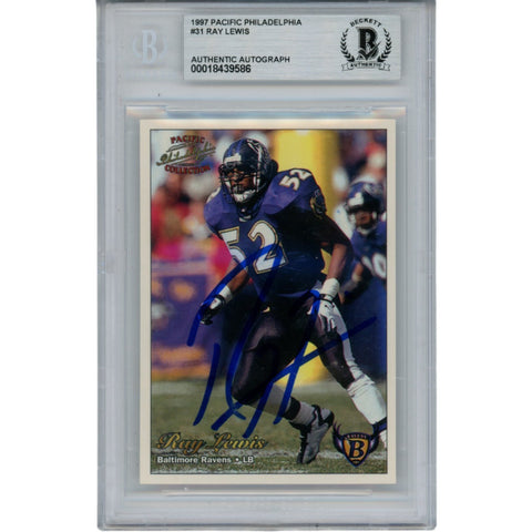 Ray Lewis Autographed 1997 Pacific #31 Trading Card Slab Beckett 53522