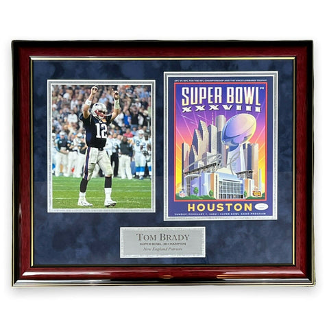 Tom Brady Signed Autographed Super Bowl Program Collage Framed to 19x23 Fanatics