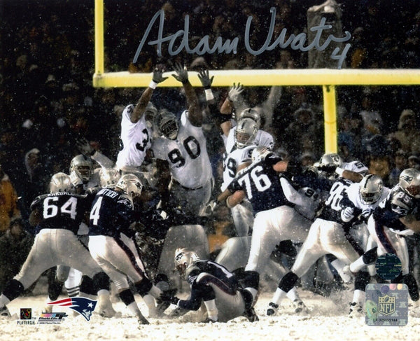 Adam Vinatieri New England Patriots Signed Snow Kick Raiders 8x10 Pats Alumni
