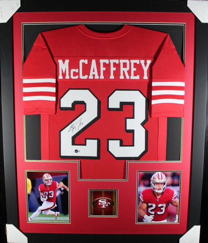 CHRISTIAN MCCAFFREY (49ers red TOWER) Signed Autographed Framed Jersey Beckett