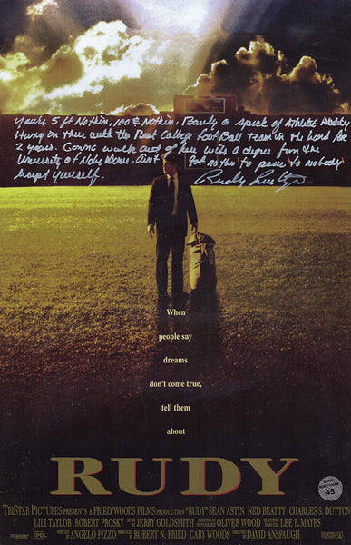 Rudy Ruettiger Signed Rudy 11x17 Movie Poster w/Full Quote (In White) (SS COA)