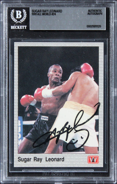 Sugar Ray Leonard Authentic Signed 1991 All World #24 Card BAS Slabbed