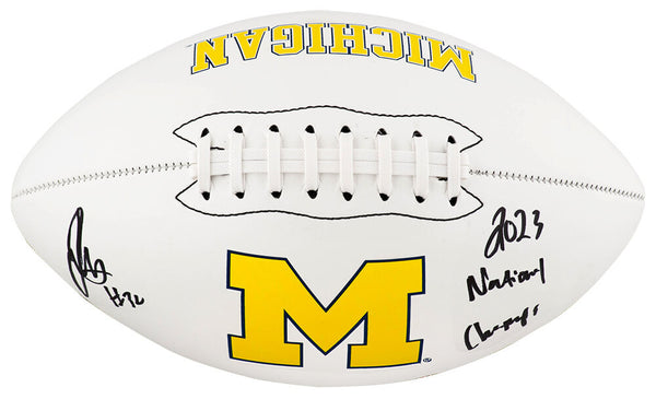 Jaylen Harrell Signed Michigan Logo Brand White Football w/Nat'l Champs (SS COA)