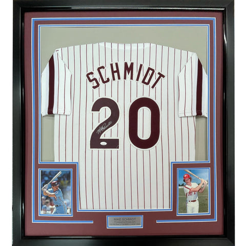 FRAMED Signed MIKE SCHMIDT 35x39 Philly Pinstripe Jersey JSA COA
