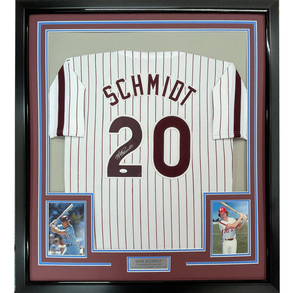 FRAMED Signed MIKE SCHMIDT 35x39 Philly Pinstripe Jersey JSA COA