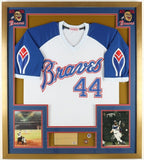 Hank Aaron Signed Atlanta Braves Framed Cut Display w/ Jersey & 715 HR Pins/ PSA