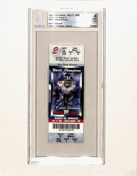 Michael Strahan Signed New York Giants Ticket Stub 09/21/08 Beckett Slab 40429