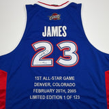 Autographed/Signed LeBron James ASG Stat LE/123 Jersey Upper Deck UDA COA