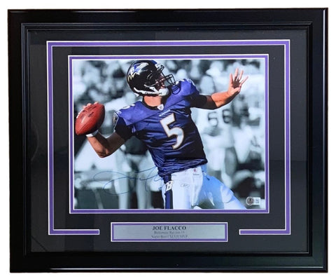 Joe Flacco Signed Framed 11x14 Baltimore Ravens Photo BAS
